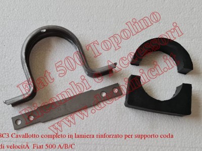 Art.T018C3 Cavallotto completo in lamiera rinforzato per supporto coda cambio di velocità Fiat 500 A/B/C 