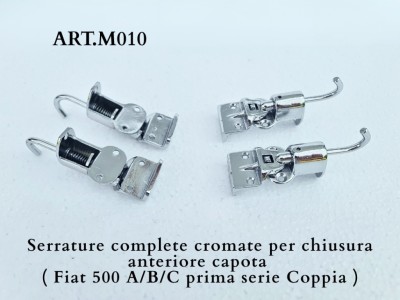 Serrature complete cromate per chiusura anteriore capota ( Fiat 500 A/B/C prima serie fino al telaio n°323161, Coppia )