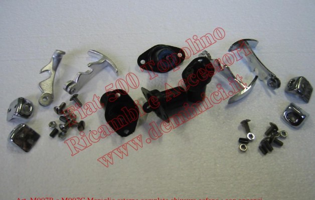 Art. M007B e M007C Maniglie esterne complete chiusura cofano : con agganci, Fiat 500 A ( in alluminio o cromate. coppia )