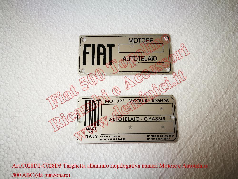 Targhetta alluminio riepilogativa numeri Motore e Autotelaio: 500 A (da punzonare