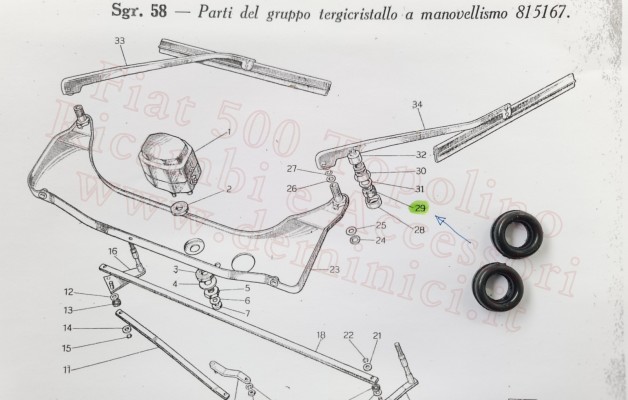 Gommini per piastra sostegno tergicristalli Fiat 500 Topolino (n°2)