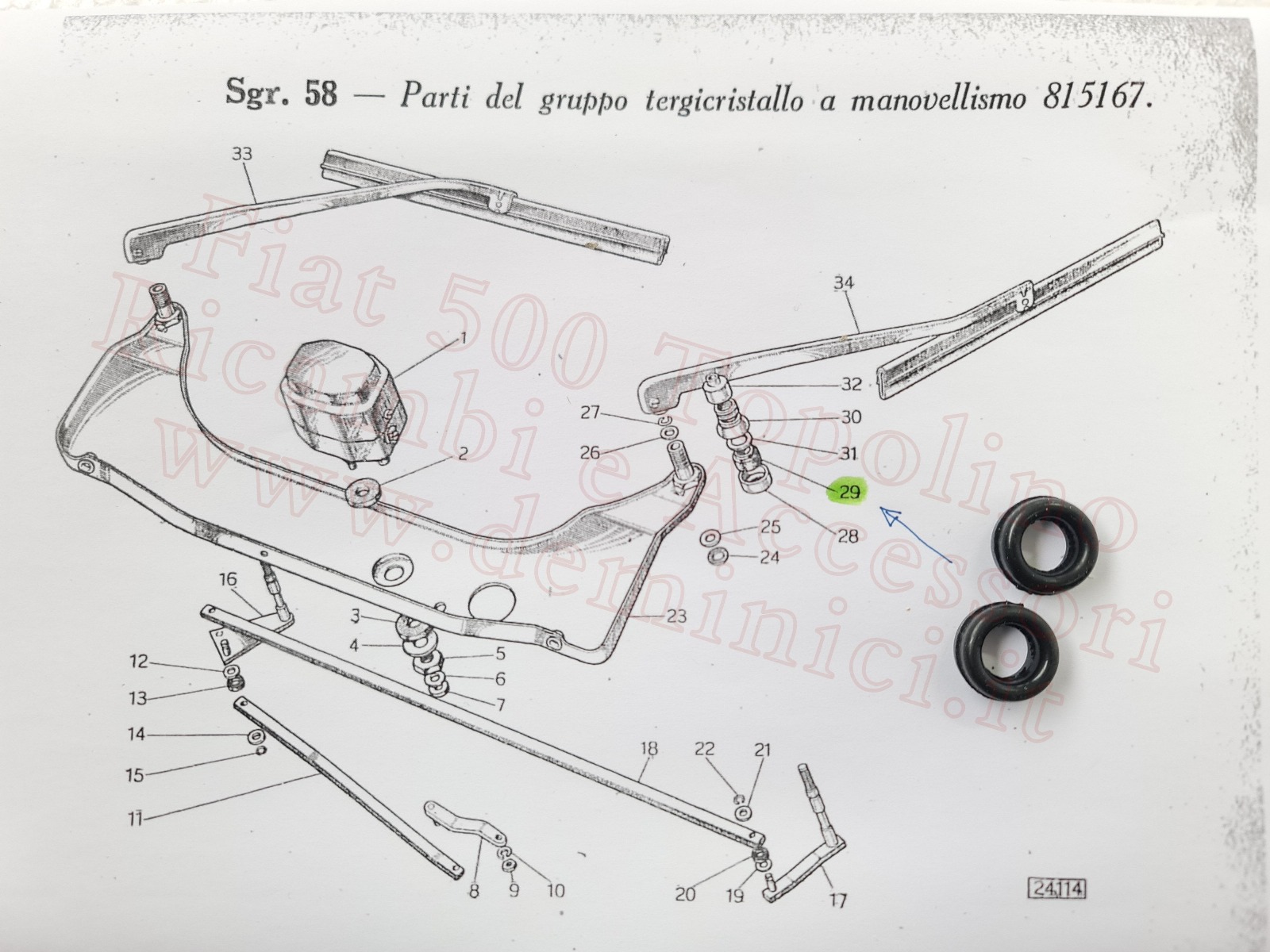 Gommini per piastra sostegno tergicristalli Fiat 500 Topolino (n°2)
