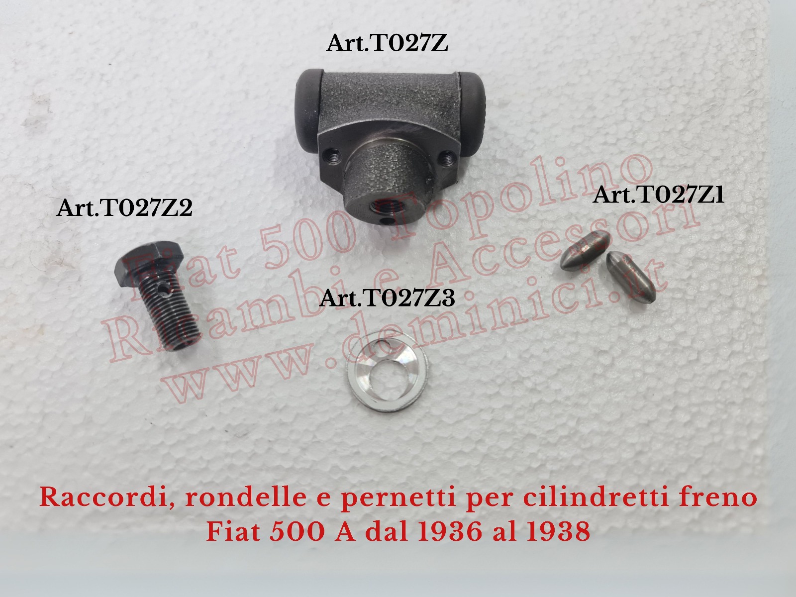 Raccordi, rondelle e pernetti per cilindretti freno Fiat 500 A dal 1936 al 1938