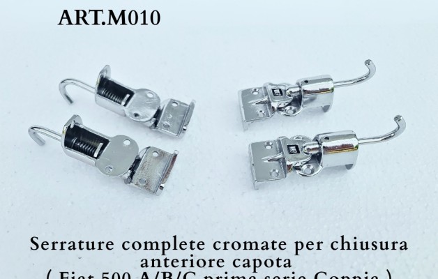 Serrature complete cromate per chiusura anteriore capota ( Fiat 500 A/B/C prima serie fino al telaio n°323161, Coppia )