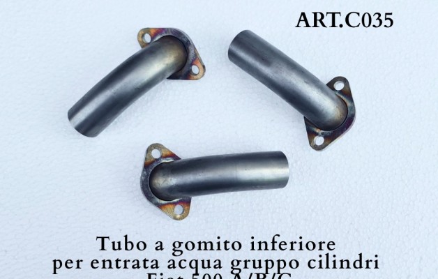 Art. C035 Tubo a gomito inferiore per entrata acqua gruppo cilindri Fiat 500 A/B/C